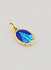 Miraculous Medal in Gold Plated Silver and Blue Enamel - 10mm