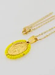 Miraculous Medal and Necklace - Yellow Beads