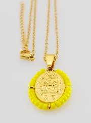 Miraculous Medal and Necklace - Yellow Beads