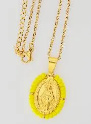 Miraculous Medal and Necklace - Yellow Beads