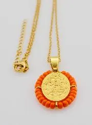 Miraculous Medal + Necklace - Orange Beads