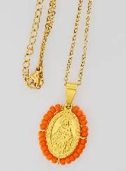 Miraculous Medal + Necklace - Orange Beads