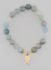 Bracelet Aquamarine Stones 8mm and Golden Ichthus