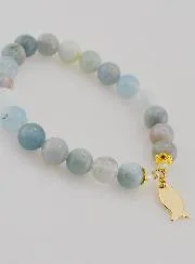 Bracelet Aquamarine Stones 8mm and Golden Ichthus