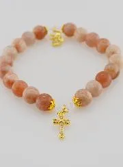 Sunstone Bracelet 8mm - Angel and Cross