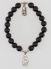 Bracelet Black Agate 8mm - Our Lady of Mount Carmel