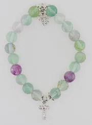 Bracelet with Fluorite Stones 8mm - Angel and Cross