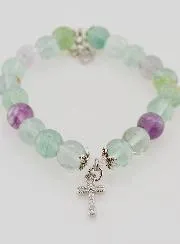 Bracelet with Fluorite Stones 8mm - Angel and Cross
