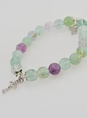 Bracelet with Fluorite Stones 8mm - Angel and Cross