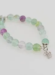 Bracelet with Fluorite Stones 8mm - Angel and Cross