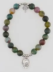 Religious Bracelet Indian Agate 8mm - Father Pio and Trinity