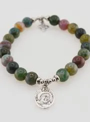 Religious Bracelet Indian Agate 8mm - Father Pio and Trinity