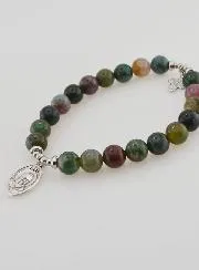 Religious Bracelet Indian Agate 8mm - Father Pio and Trinity