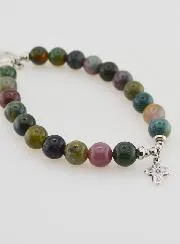 Religious Bracelet Indian Agate 8mm - Father Pio and Trinity