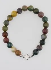 Religious Bracelet Indian Agate 8mm and Cross