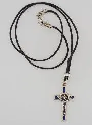 Religious Necklace Saint Benedict's Cross - Blue