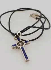 Religious Necklace Saint Benedict's Cross - Blue