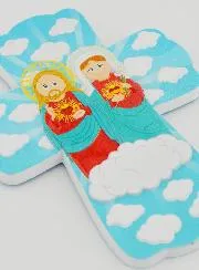 Children's Cross to Hang - Sacred Hearts of Jesus and Mary