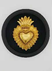 Ex Voto Wall Decoration Golden Heart on Black Velvet - 19cm