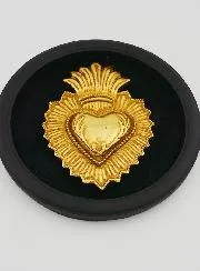 Ex Voto Wall Decoration Golden Heart on Black Velvet - 19cm