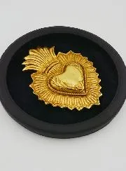 Ex Voto Wall Decoration Golden Heart on Black Velvet - 19cm