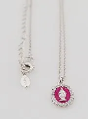 Necklace Miraculous Virgin Silver and Fuchsia Pink Enamel