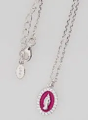 Necklace Miraculous Virgin Silver and Fuchsia Pink Enamel
