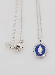 Necklace Miraculous Virgin Silver and Dark Blue Enamel