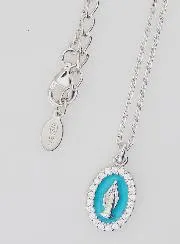 Necklace Miraculous Virgin Silver and Light Blue Enamel