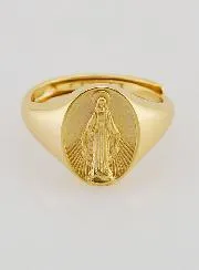 Signet Ring Miraculous Virgin in Gold-Plated Silver - Sizes 52–56