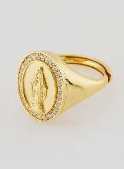 Signet Ring Miraculous Virgin in Gold-Plated Silver and Zirconiums - Sizes 52 tot 56