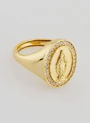 Signet Ring Miraculous Virgin in Gold-Plated Silver and Zirconiums - Sizes 52 tot 56