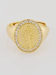 Signet Ring Miraculous Virgin – Gold-Plated Silver and Zirconiums - Sizes 58-62
