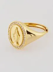 Signet Ring Miraculous Virgin – Gold-Plated Silver and Zirconiums - Sizes 58-62