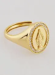 Signet Ring Miraculous Virgin – Gold-Plated Silver and Zirconiums - Sizes 58-62