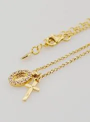 Religious Necklace Miraculous Medal and Cross – Gold-Plated Silver with Zircons