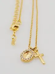 Religious Necklace Miraculous Medal and Cross – Gold-Plated Silver with Zircons