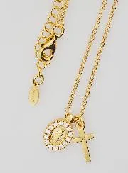 Religious Necklace Miraculous Medal and Cross – Gold-Plated Silver with Zircons