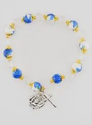 Painted Bead Rosary Bracelet - Cross and Lourdes Medal