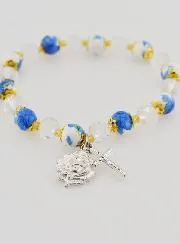 Painted Bead Rosary Bracelet - Cross and Lourdes Medal