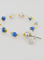 Painted Bead Rosary Bracelet - Cross and Lourdes Medal