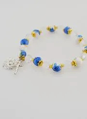 Painted Bead Rosary Bracelet - Cross and Lourdes Medal