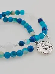 Blue Agate Gemstone Rosary - Saint Michael