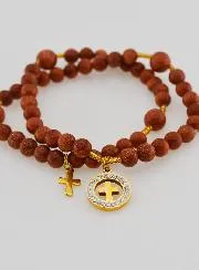 Sunstone Rosary Bracelet - Cross and Zircon Medal