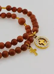 Sunstone Rosary Bracelet - Cross and Zircon Medal