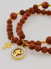 Sunstone Rosary Bracelet - Cross and Zircon Medal