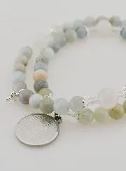 Aquamarine Rosary Bracelet with Our Father Prayer