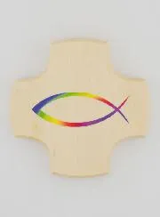 Maple Wood Cross - Christian Fish Ichtus