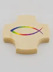 Maple Wood Cross - Christian Fish Ichtus