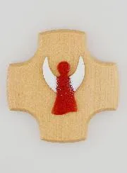 Maple Wood Cross with Glass Guardian Angel
